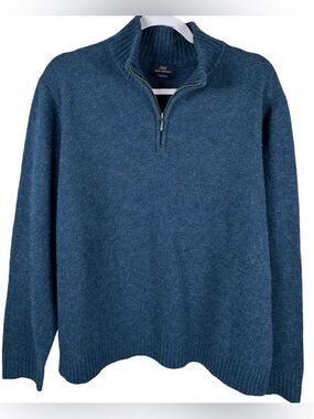 Brooks Brothers 346 Lambswool Cashmere Navy Blue 1/4 Zip Pullover Sweater Large